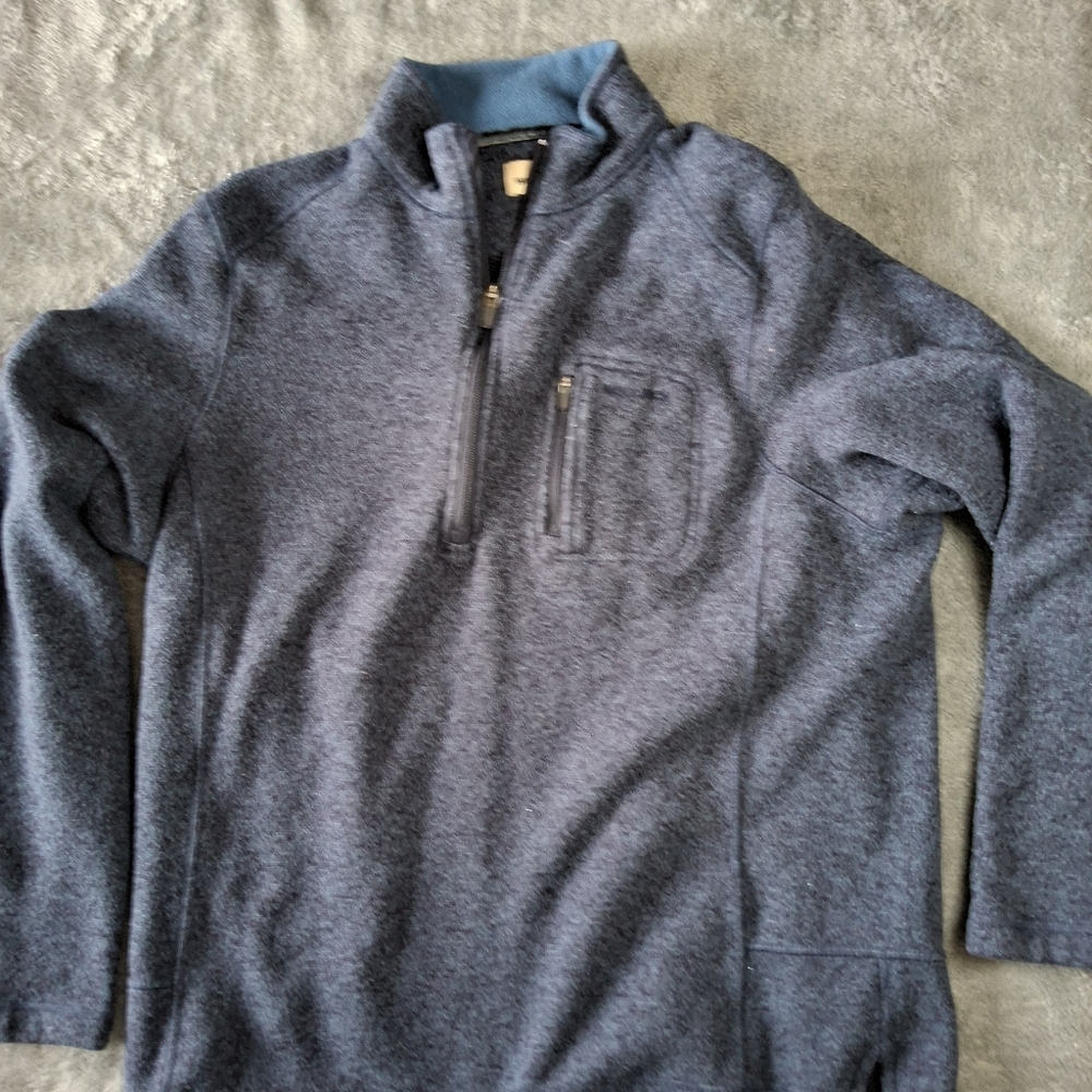 Woolrich Sweater Men Large  1/4 Zip Knit Fleece‎ Lined Pullover Blue  Outdoors